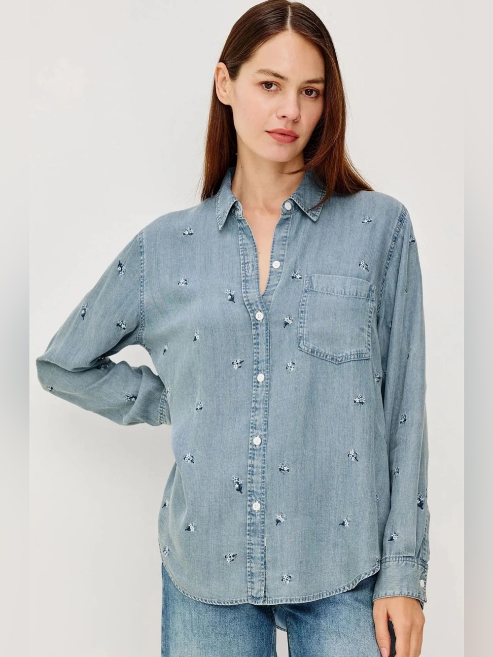 Rails Ingrid Pineapple Shirt Light Blue Chambray Button-Up Shirt Small Petite